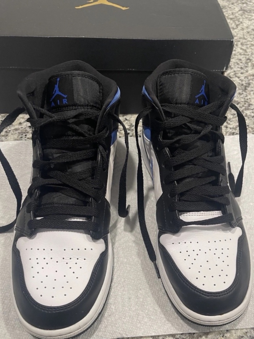 Jordan Air Jordan 1 Mid Racer Blue Black White Colorblock Sneaker Size 10 W/Box